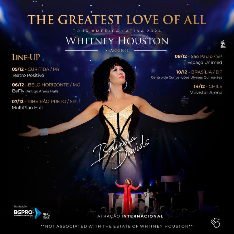 Belinda Davids, a voz de Whitney Houston, já está no Brasil para uma turnê imperdível!