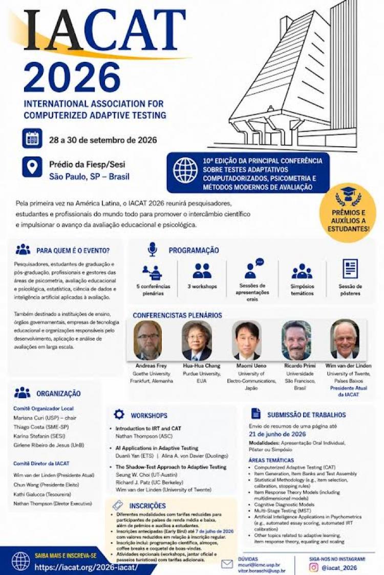 Principal conferência internacional sobre testes adaptativos e psicometria será realizada pela primeira vez no Brasil