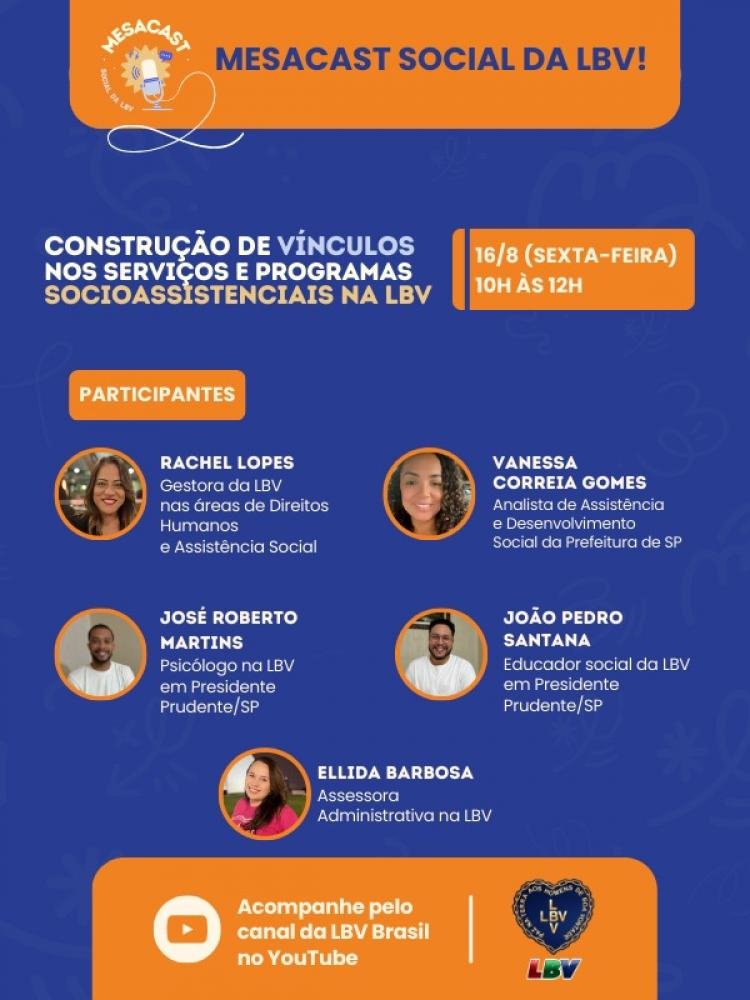 LBV promove evento on-line sobre técnicas para a construção de vínculos em serviços e programas socioassistenciais