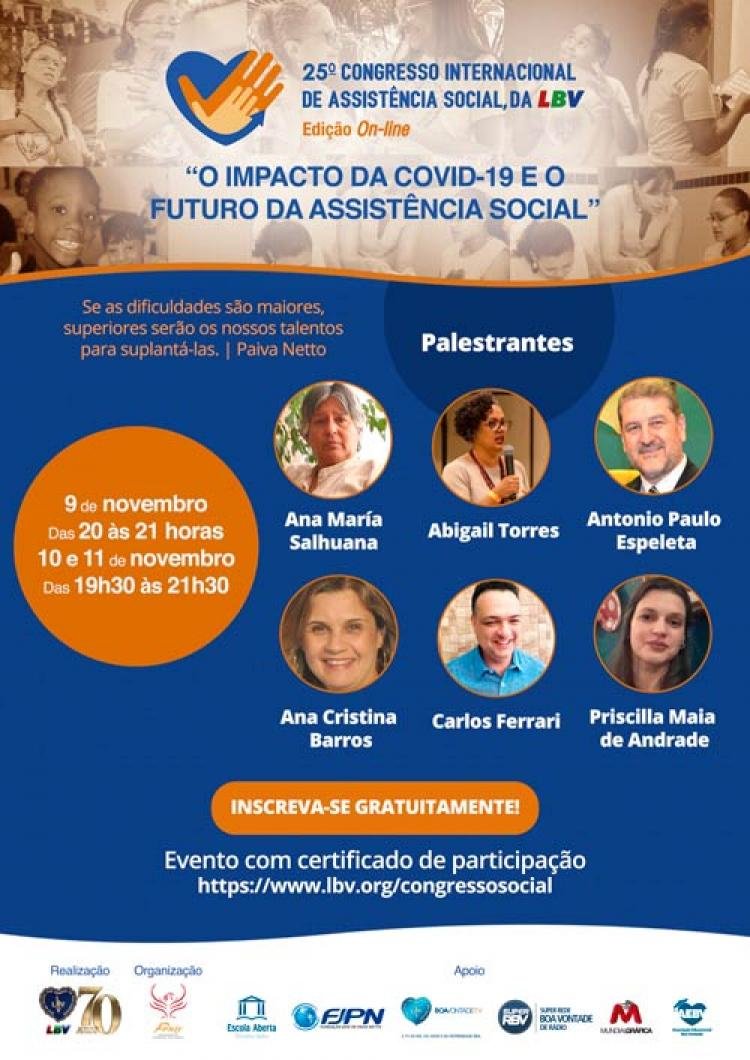 Congresso da LBV discutirá “O impacto da Covid-19 e o futuro da Assistência Social”