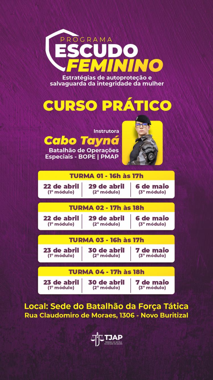 Curso prático de Defesa Pessoal do Programa Escudo Feminino do TJAP começa nesta quarta-feira, 22 de abril