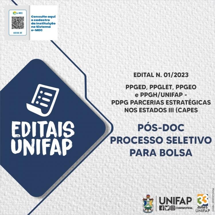 Programas de pós-graduação da Unifap selecionam bolsista de pós-doutorado