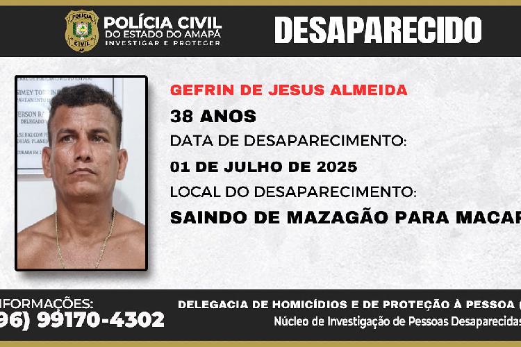 PC pede a colaboração da população para localizar homem desaparecido no Amapá