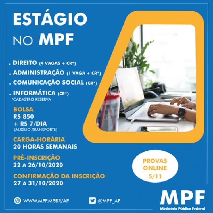 Estágio no MPF: inscrições abertas de 22 a 26 de outubro