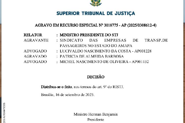 STJ admite Agravo em Recurso Especial do SETAP e determina distribuição a relator