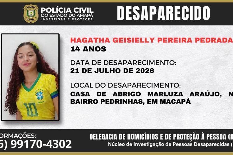 PC do Amapá pede a colaboração da população para localizar adolescente desaparecida       