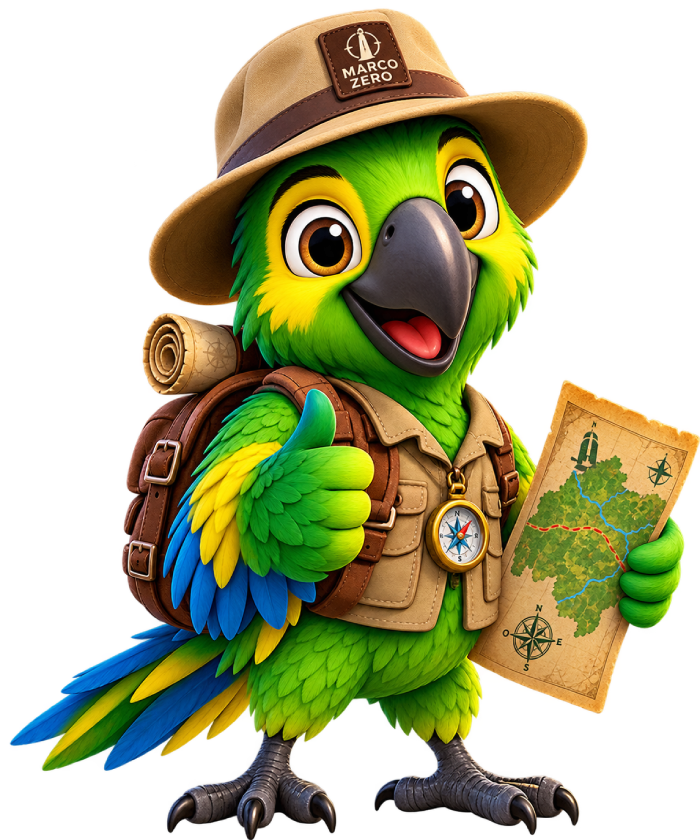 Papagaio Explorador, mascote de Marco Zero: Conquista da Amazônia